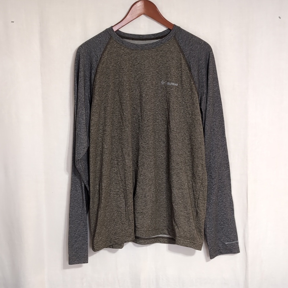 Columbia Omni-Wick Green Grey Long Sleeve Baseball Tee Size Large